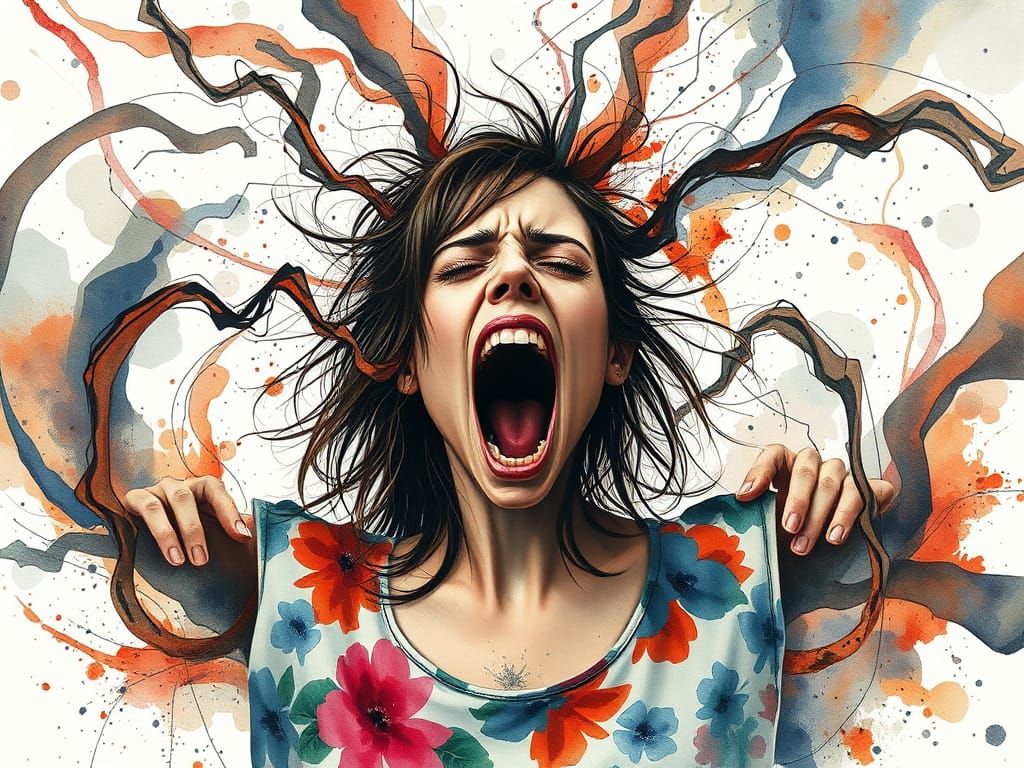 Mental Breakdown in Expressive Watercolor Style