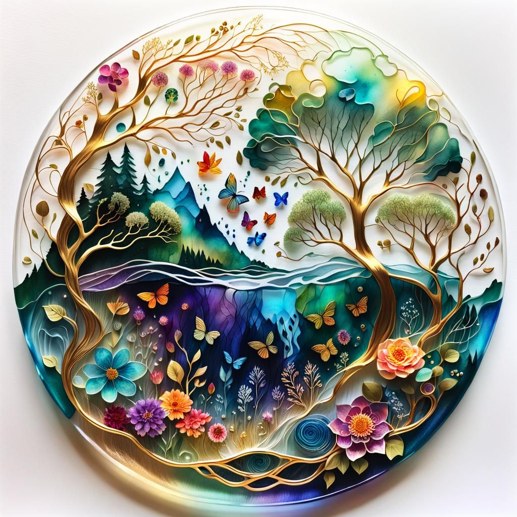 Interconnected Life in Transparent Glass Illustration