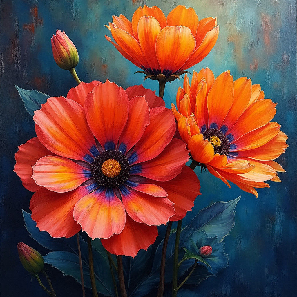 Exotic Flowers in Abstract Gouache Painting