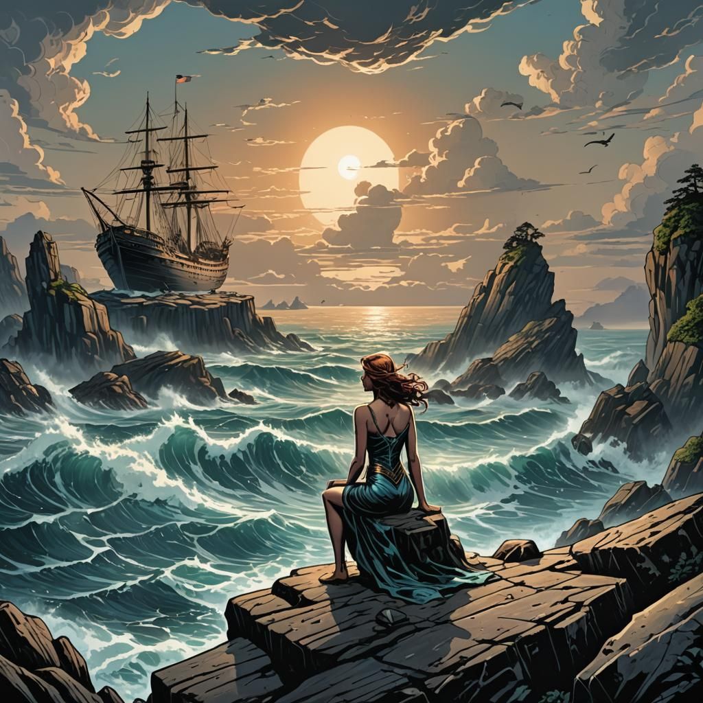 Siren Beckons Ship: Comic Book Art Style
