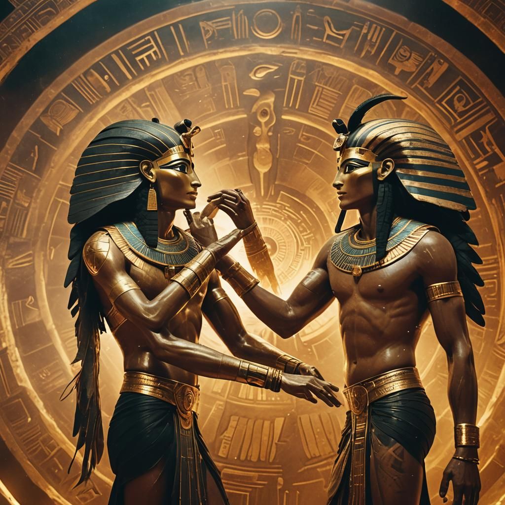 Horus and Seth Intertwined with Swirling Energies