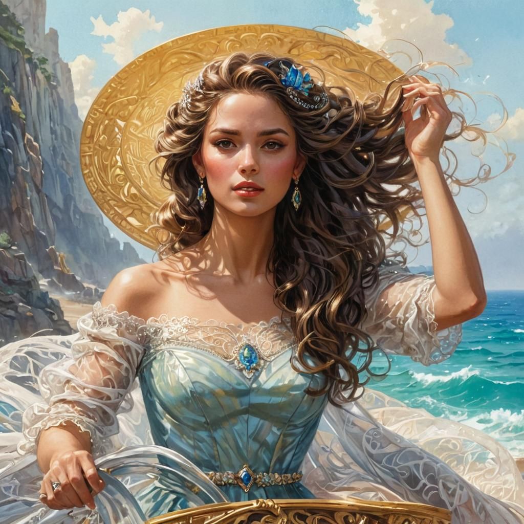 Regal Woman Portrait in Watercolor Comic Art