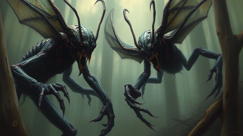 Dark, Corrupted Abyssal Beasts in a Haunting Forest Oil Pain...