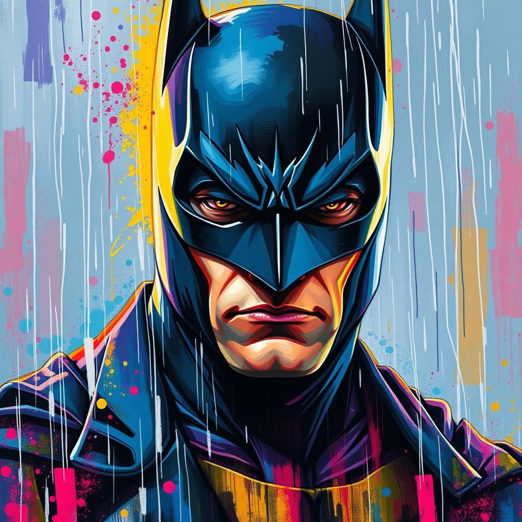 Batman Graffiti Portrait in Abstract Expressionist Style
