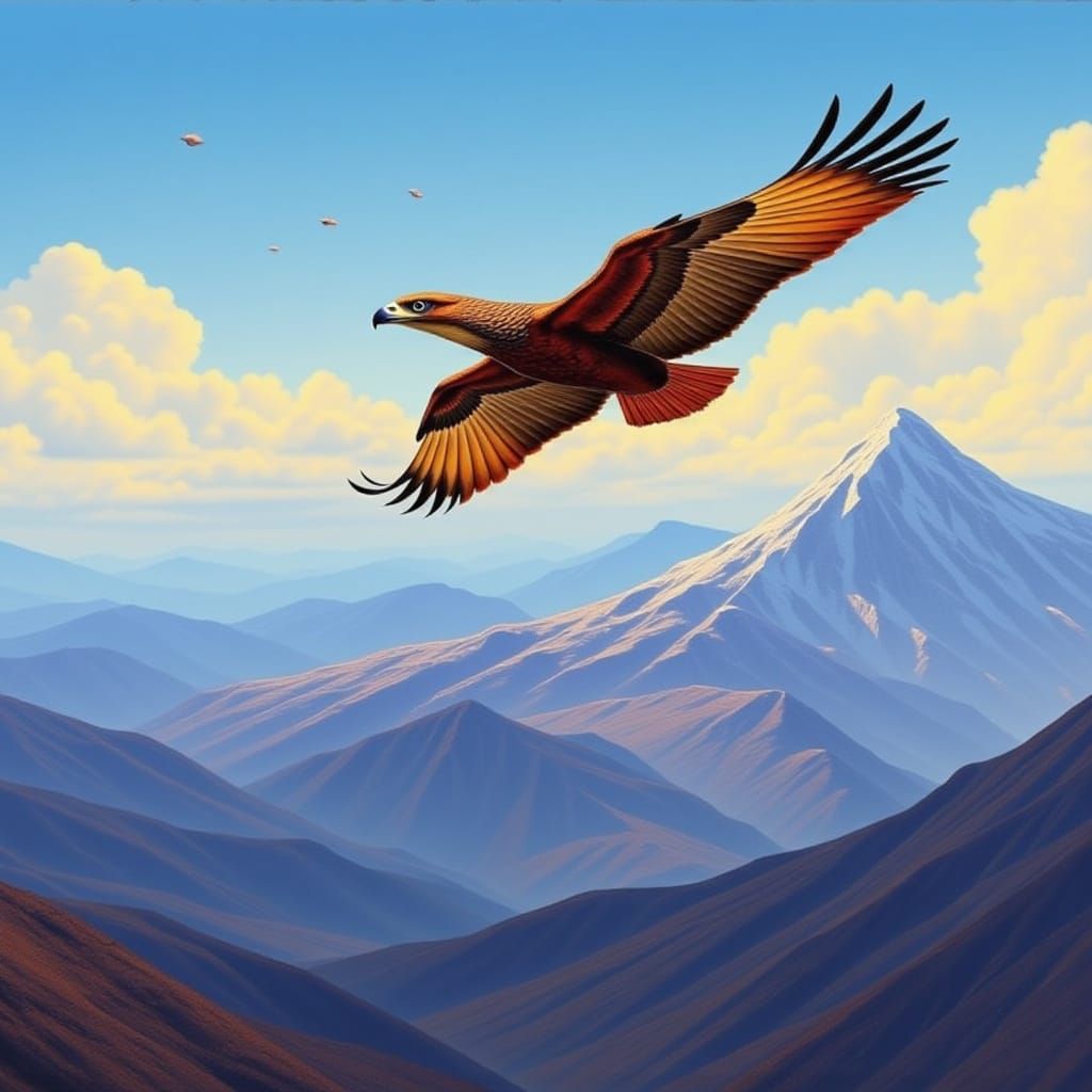 Majestic Hawk Soars Over Vast Mountain Ranges