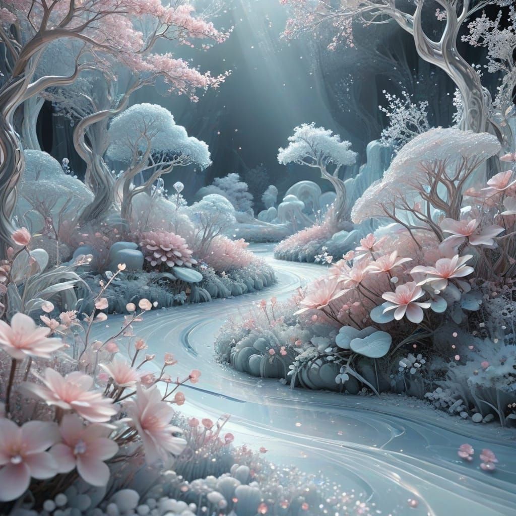 Enchanted Crystal Forest in Pastel Hues