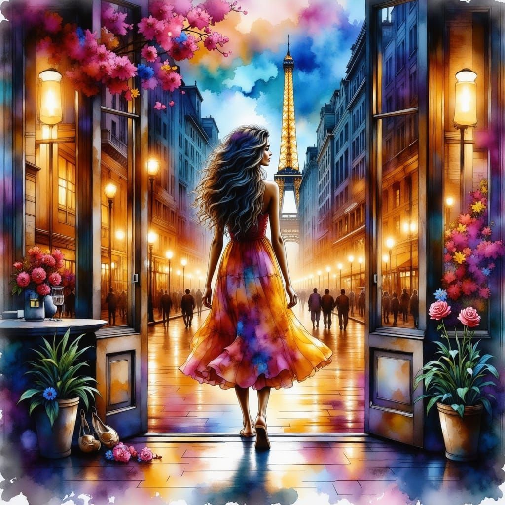 Woman Transcends Time and Space in Vibrant Watercolor-Inspir...