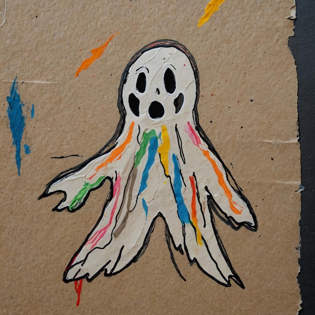 Child's Crayon Ghost Drawing in Naive Art Style