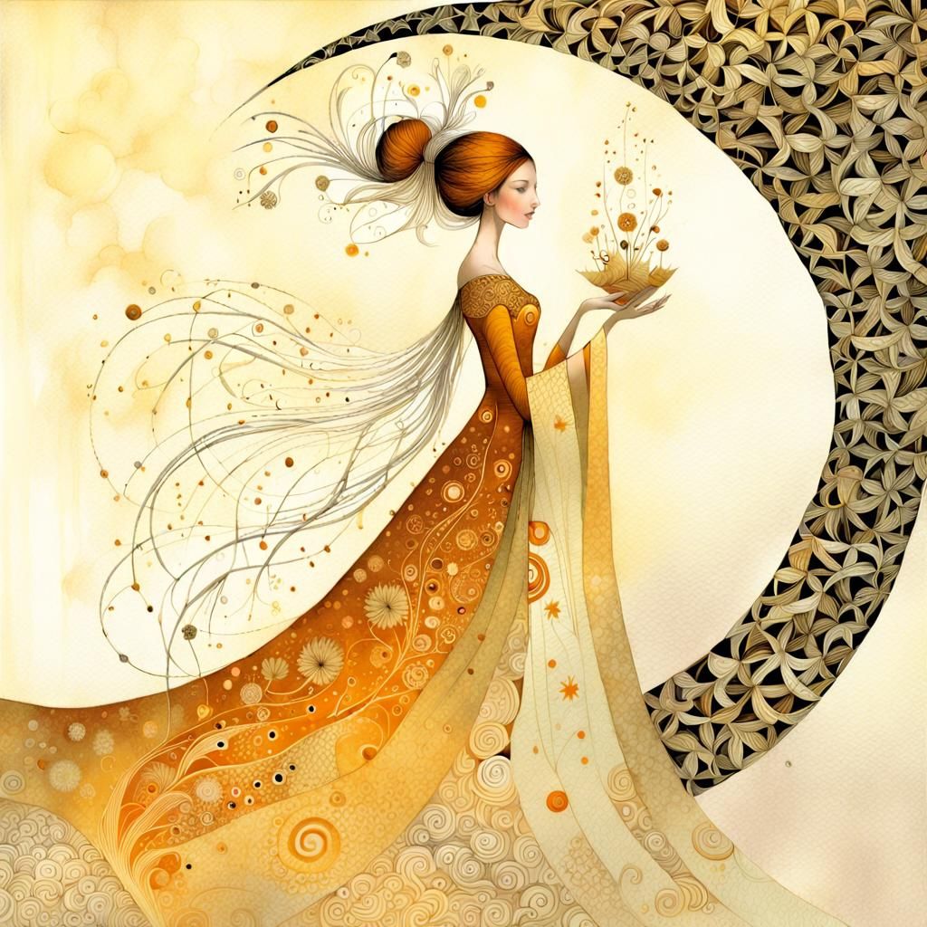 Ornate Zentangle Pattern with Gilded Accents