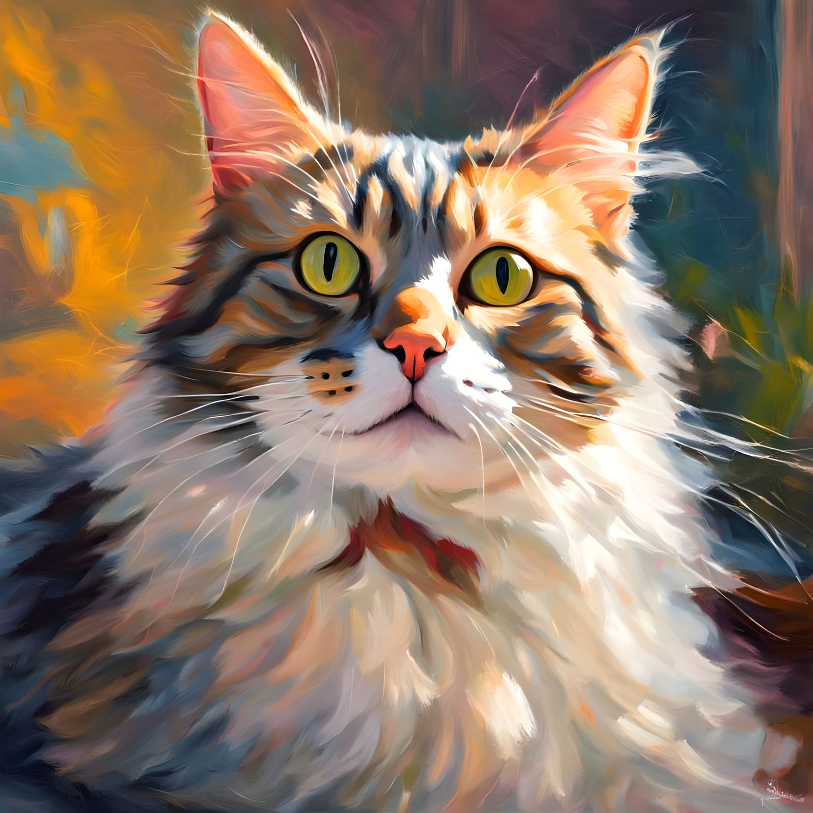 Cat Painting Portrait of Owner in Motion