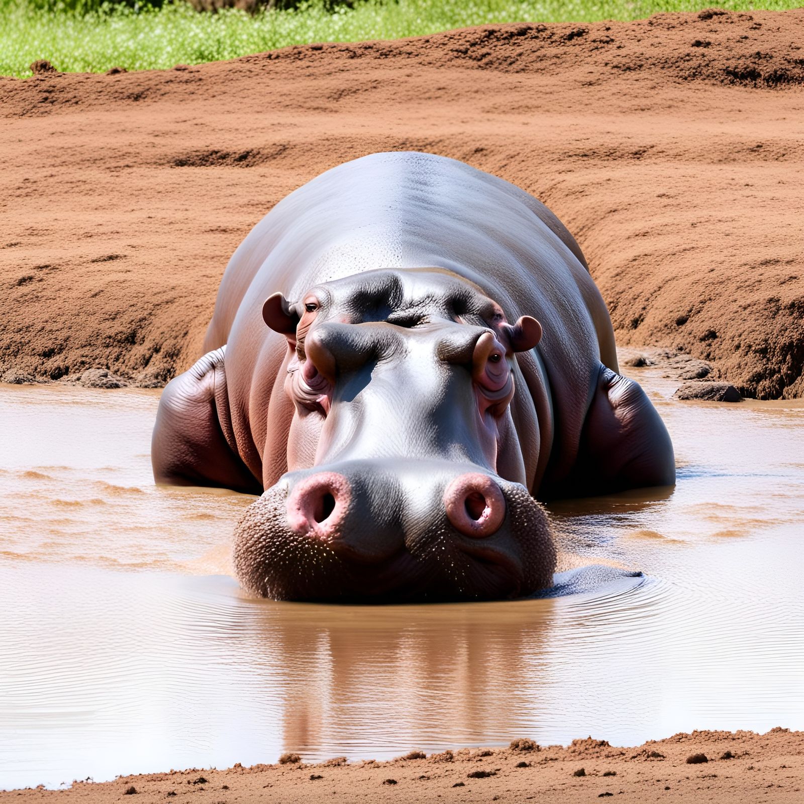 Hippopotamus Wallowing in Muddy River