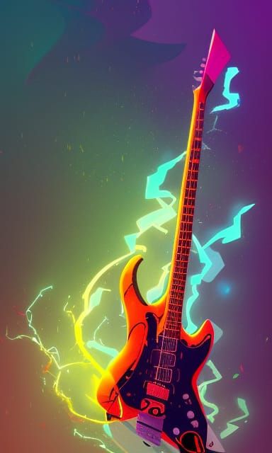 God of Thunder Shreds Electric Guitar, Hyperdetailed Art