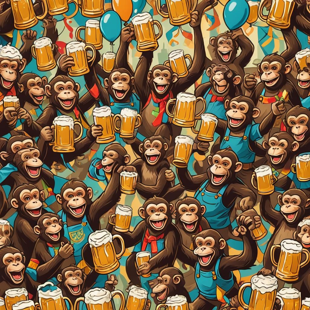 Monkeys Celebrate Oktoberfest in Vibrant Folk Art