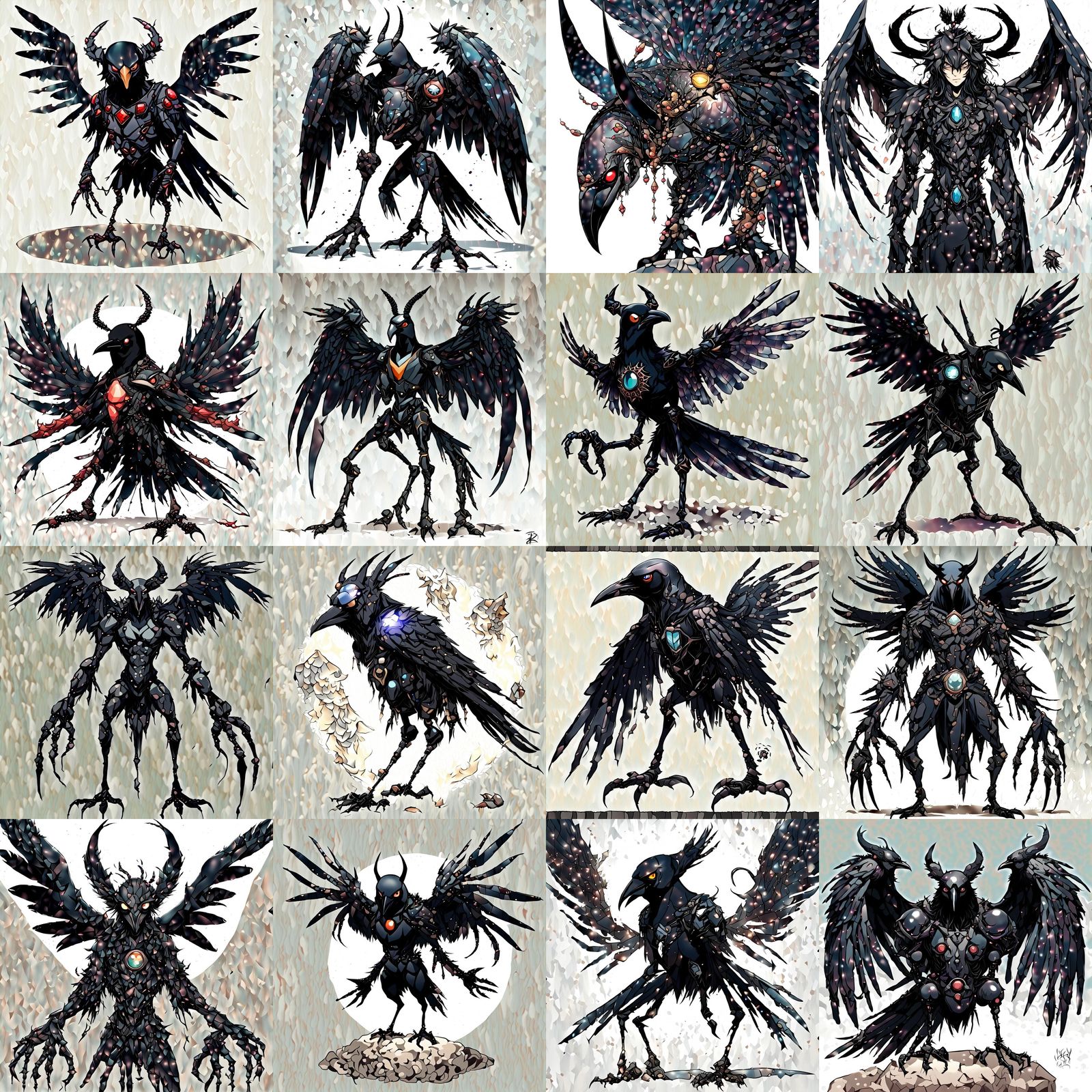 Six-Legged Crow Humanoid with Gem, in Anime Style