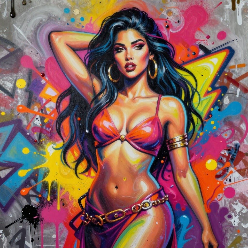 Ascendant Goddess in Vibrant Graffiti Art Style