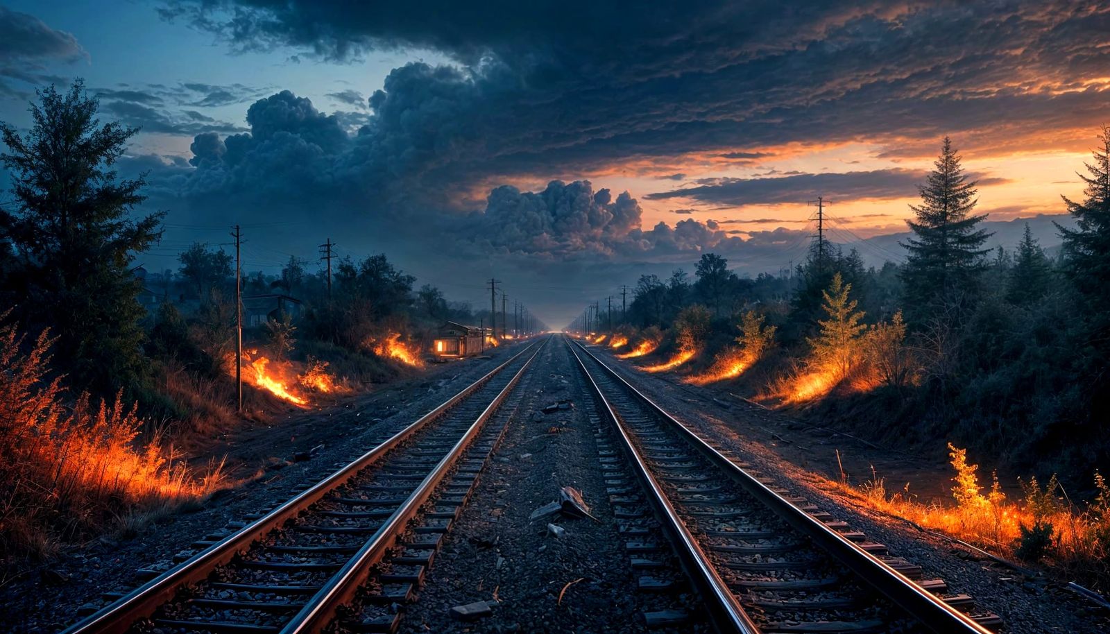 Abandoned Train Tracks at Twilight Digital Matte Painting