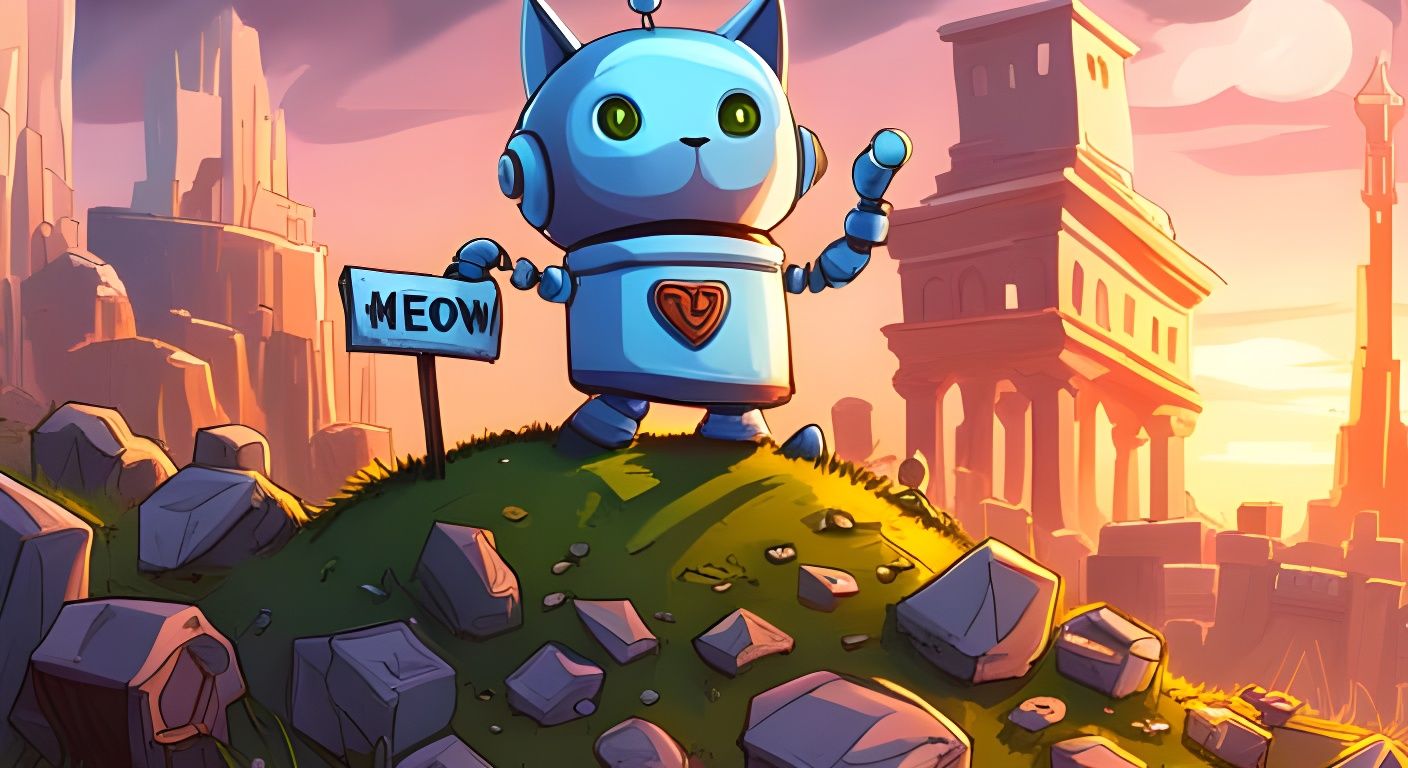 Cute Robot Cat in Post-Apocalyptic Ruins