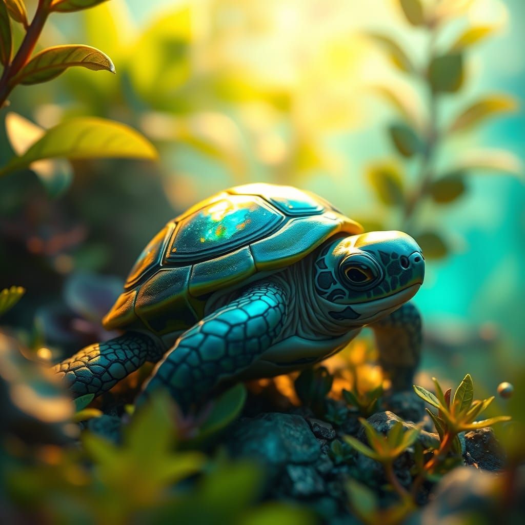 Baby Turtle Concealed in Opal Shell, Fantastical Underwater ...