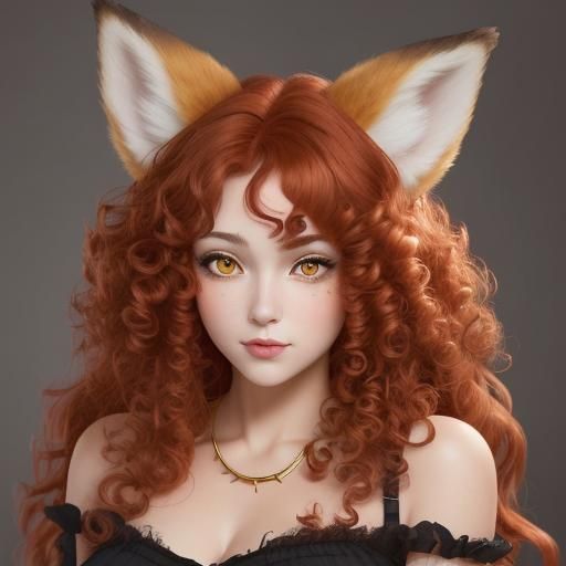 Fox Woman with Gold Eyes and Red Hair