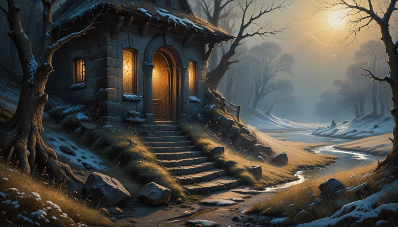 Baroque Masterpiece: Mystical Staircase to Frozen Tundra