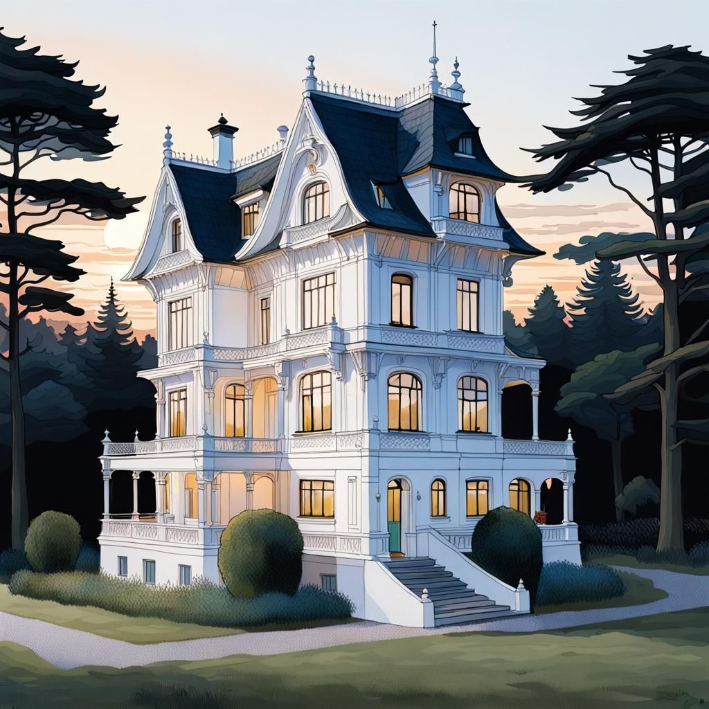 Edwardian Spa Architecture in Gouache Style