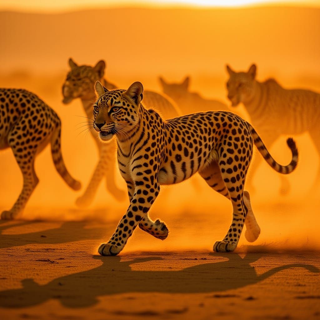 Cheetah Sprinting Across Savannah at Sunset