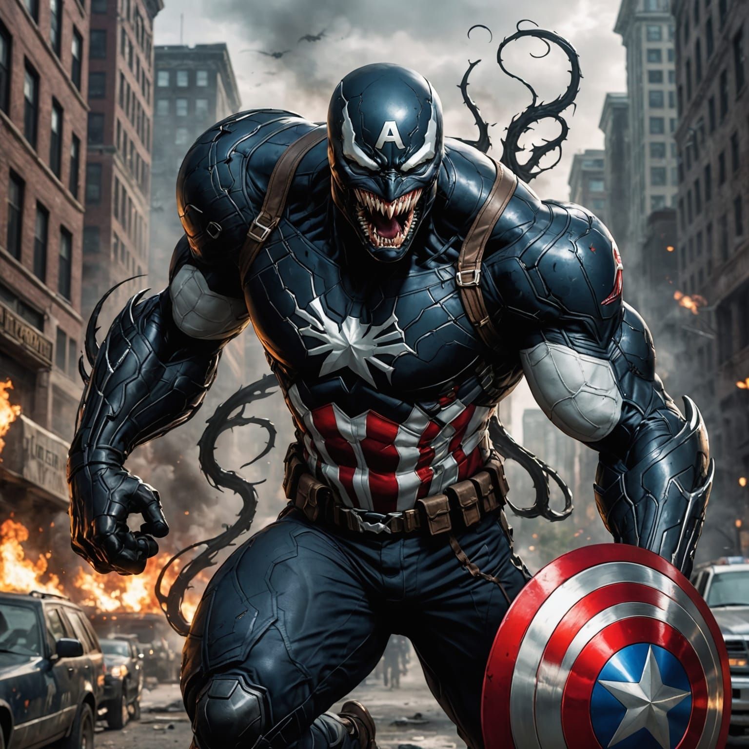 Cyberpunk Captain America Transformed by Venom