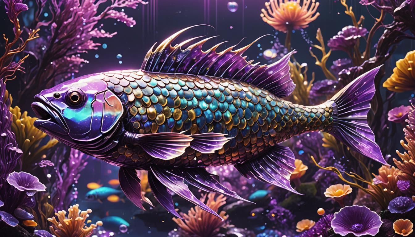Cyberpunk Fish with Jewel Scales in Neon Ocean