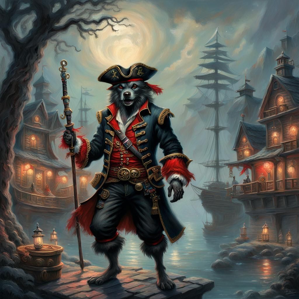 Black Werewolf Pirate in Ethereal Fantasy Style