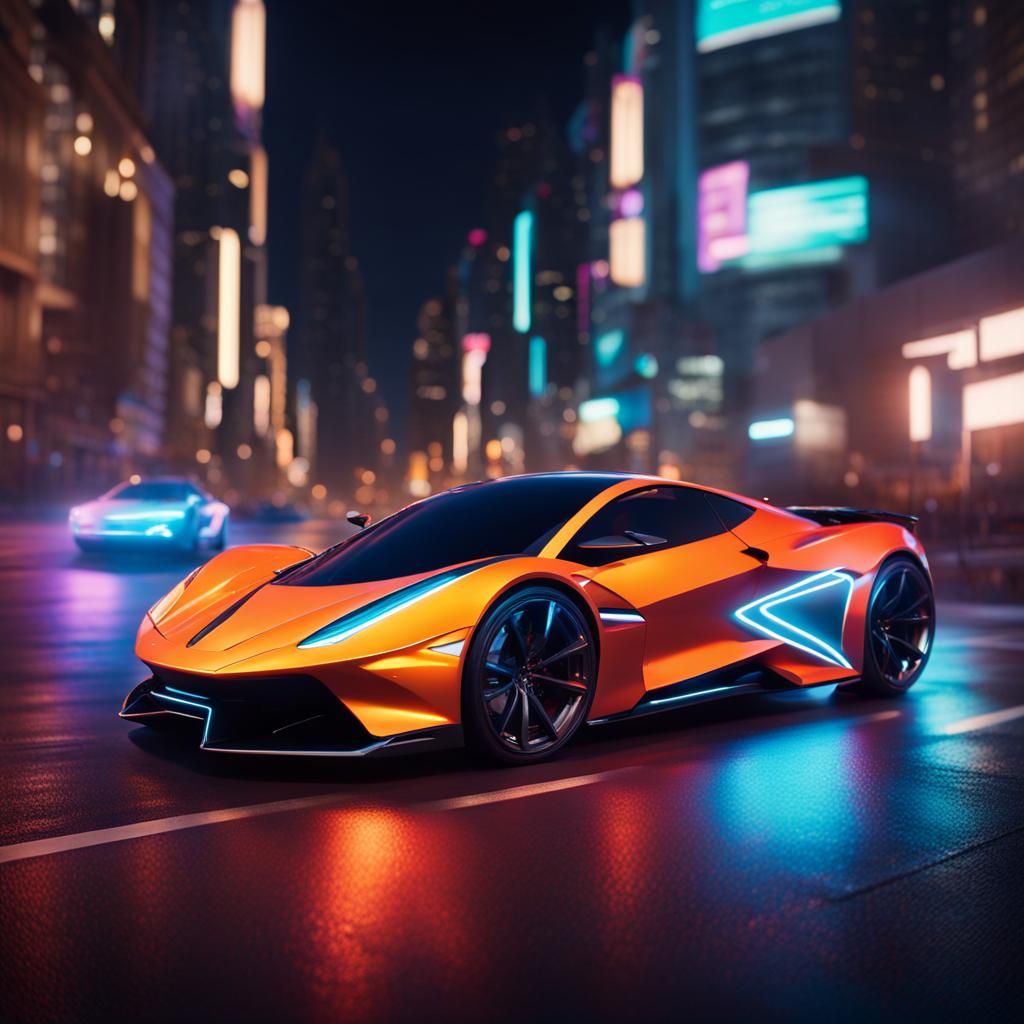 Futuristic Supercars Speeding Through Neon Cityscape