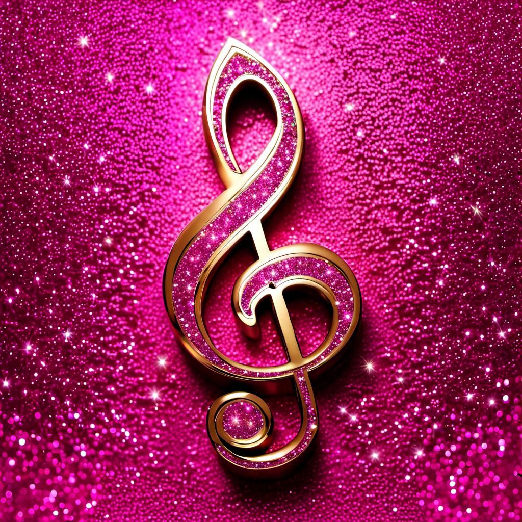 Golden Treble Clef on Glittery Pink Background