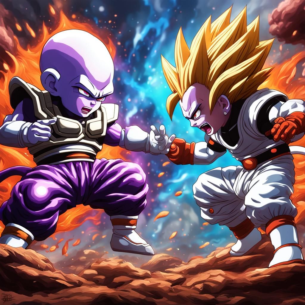Chibi Frieza vs Madara: Hyperrealistic Splash Art