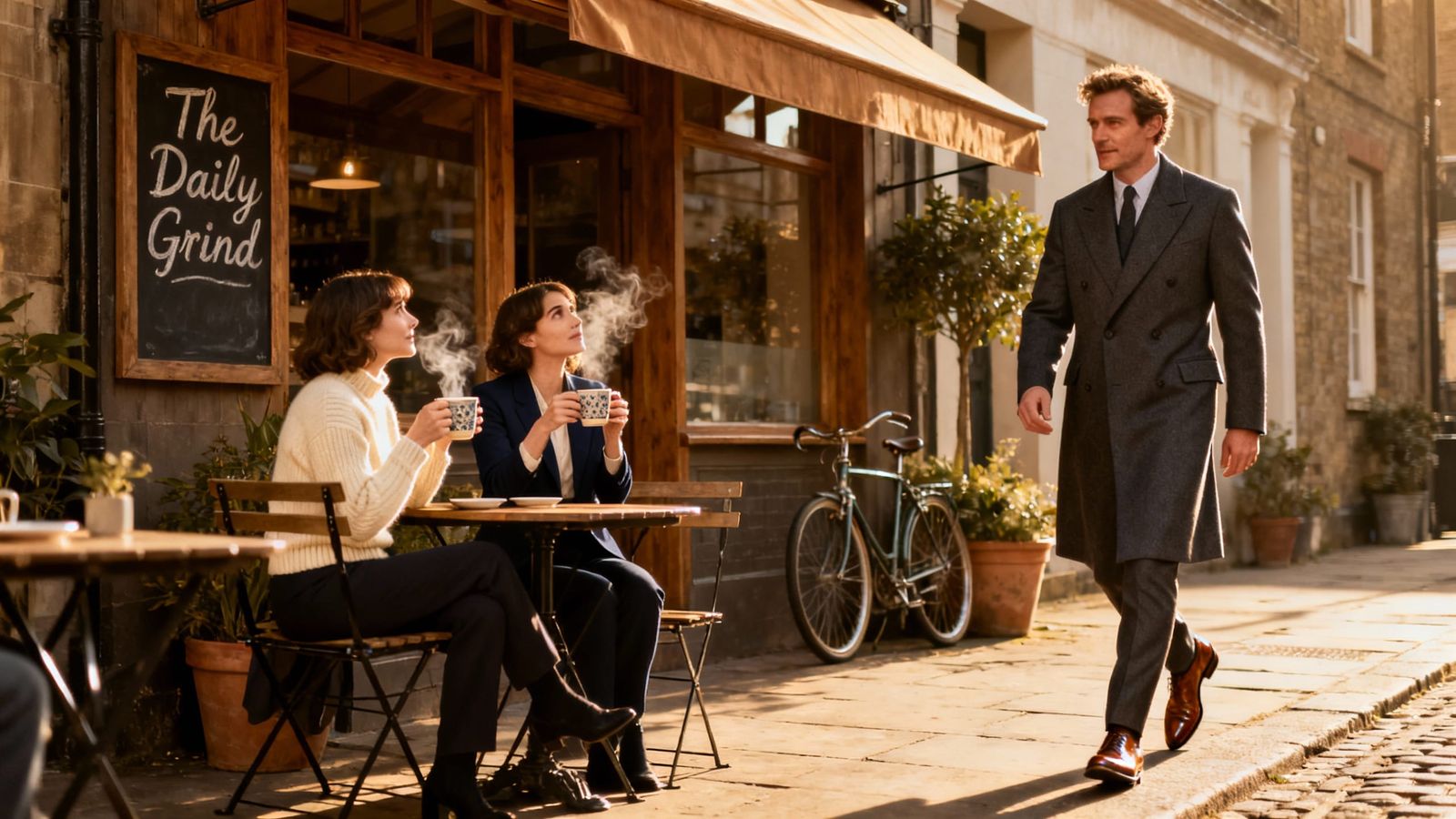 British Actor Walks Past Women at Cafe