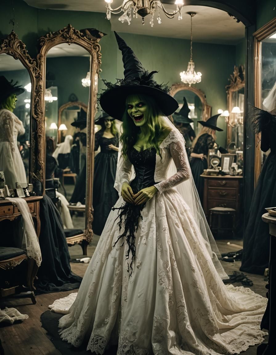 Macabre Witch in Wedding Gown, Dark Fantasy Style