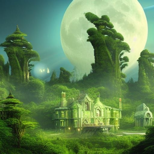 Lush Alien World with Detailed Fantasy Architecture