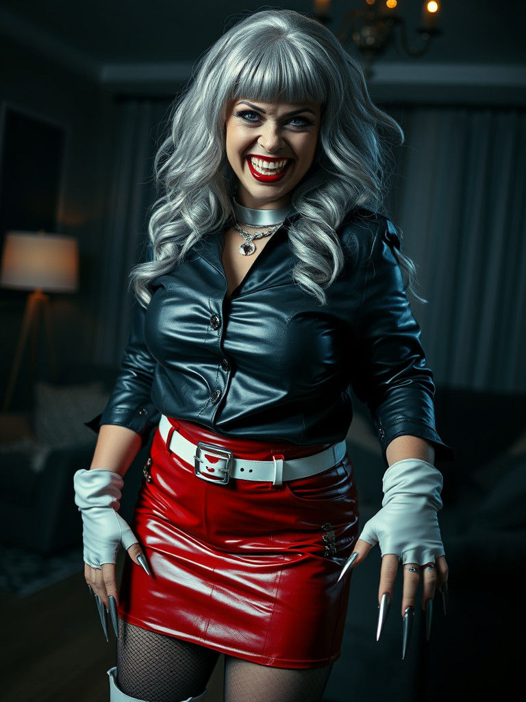 Gothic Curvy Woman Dances in Dark Living Room