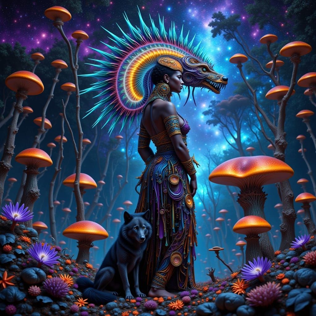 Enchanted African Shaman in Fractal Forest