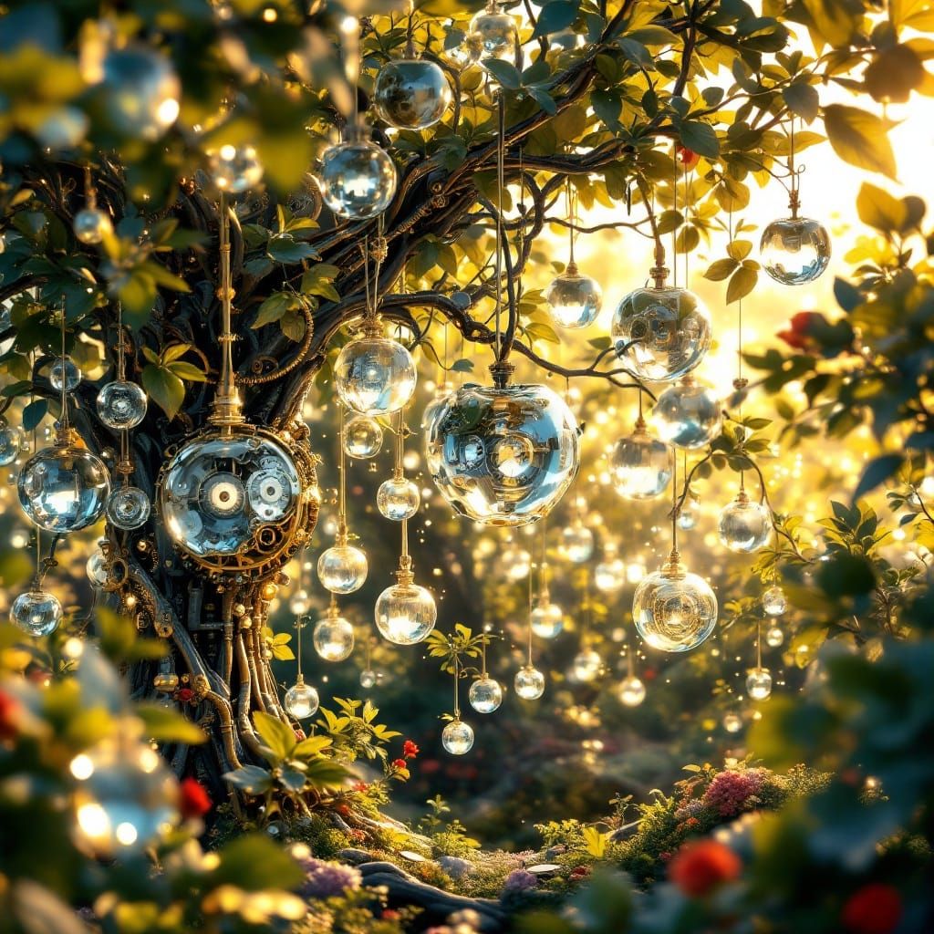Intricate Clockwork Orchard in Futuristic Style