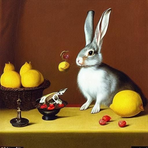 Funny Rabbit Gnawing Lemon, Digital Art