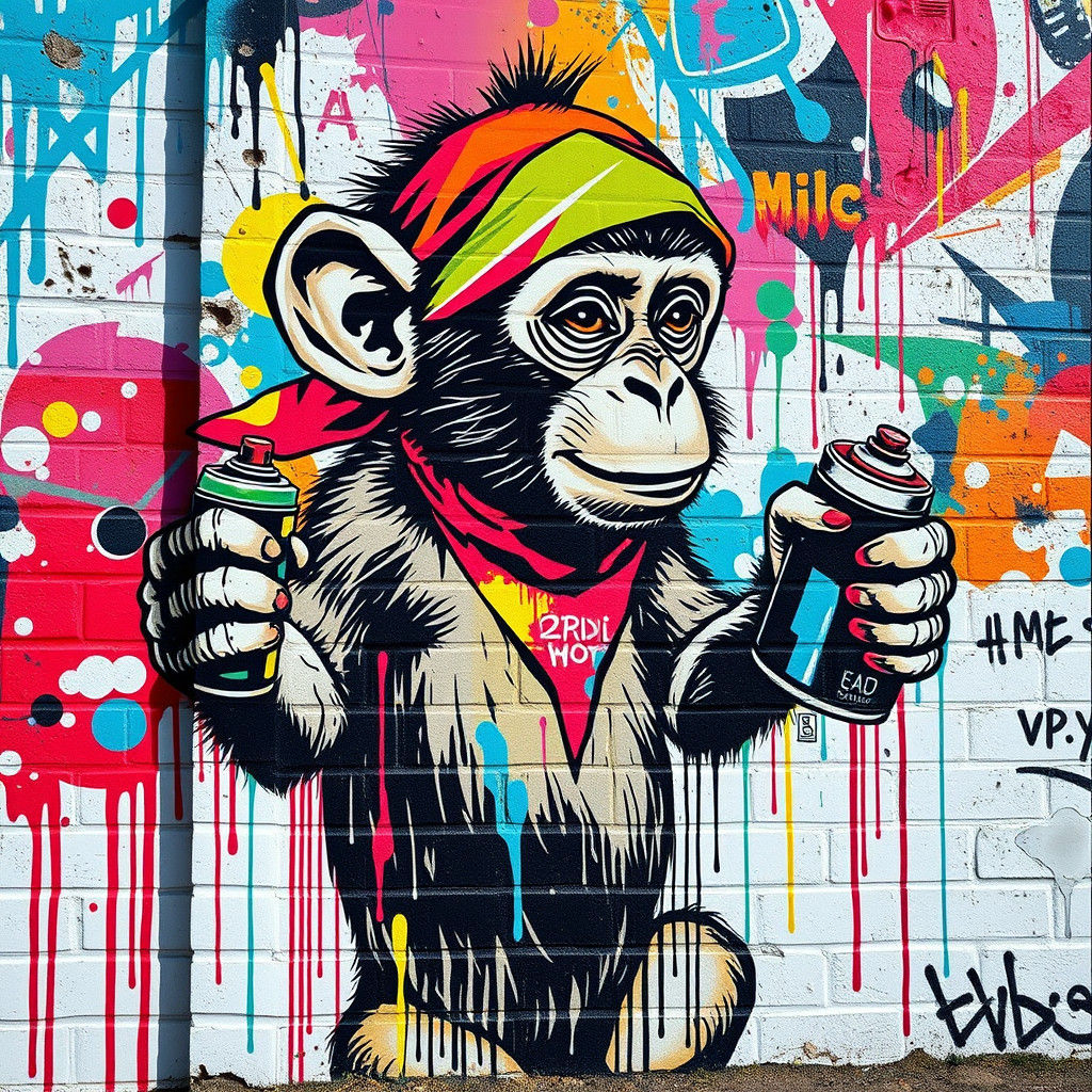 Monkey Street Art Mural in Banksy Style