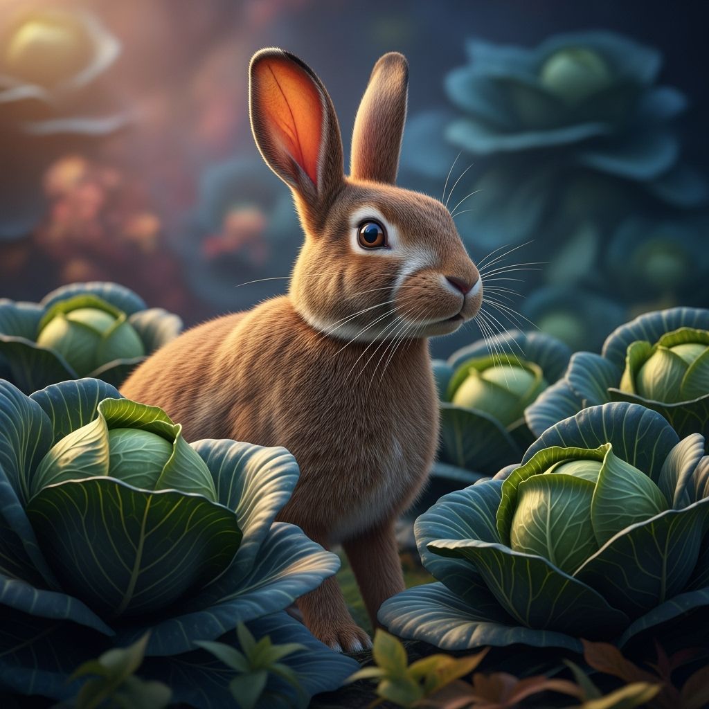 Rabbit in Cabbage Patch: Hyperrealistic Photorealistic Image