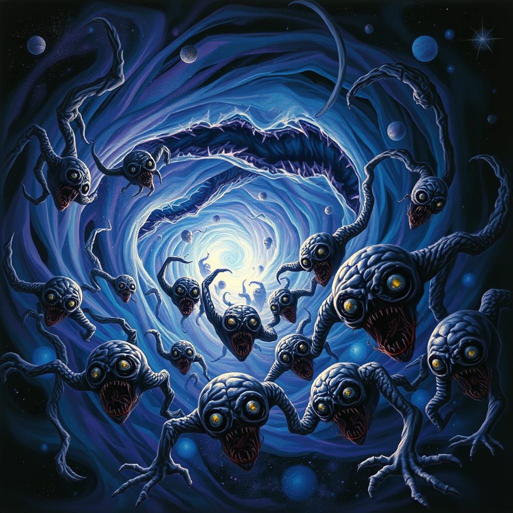 Eldritch Portal Monster Swarm in Cosmic Darkness