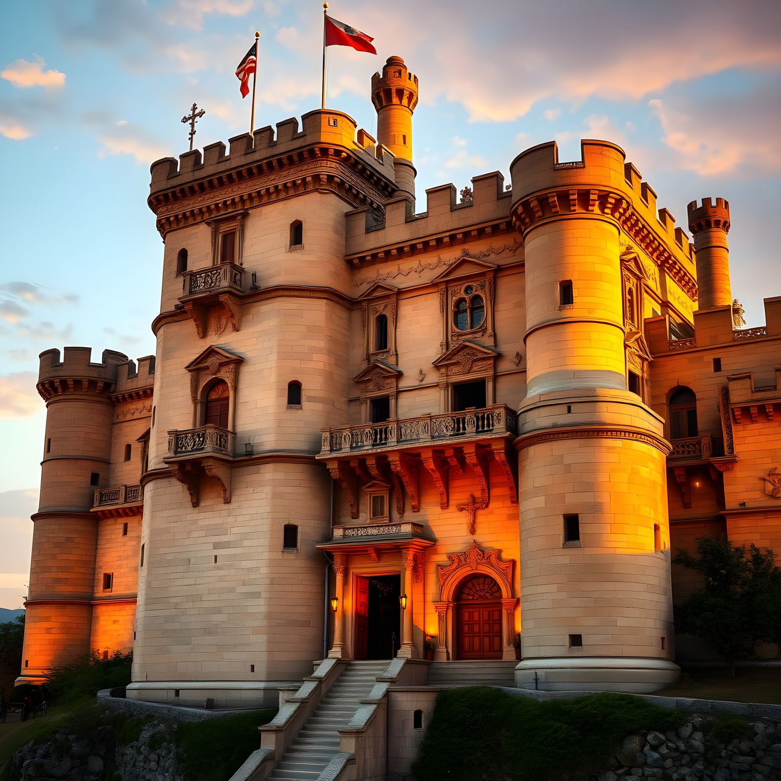 Renaissance Fort and Castle Construction at Sunset
