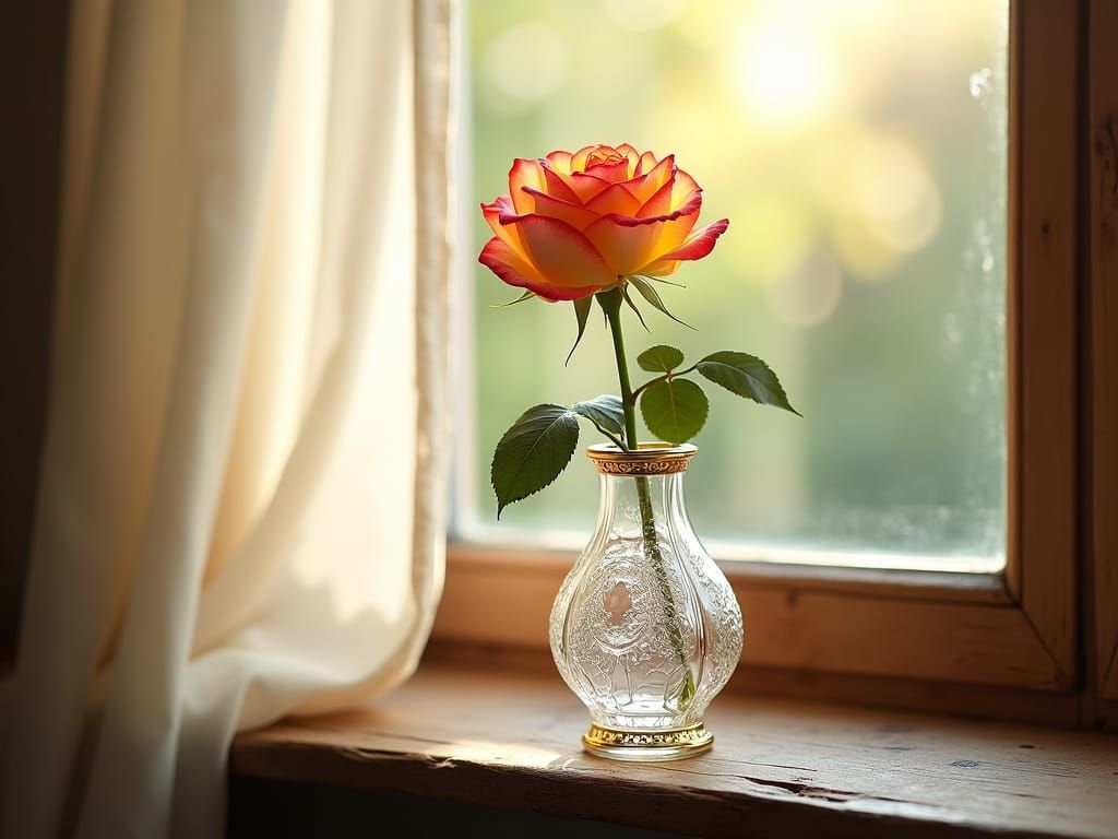 Elegant Glass Vase with Bicolor Rose in Soft Focus