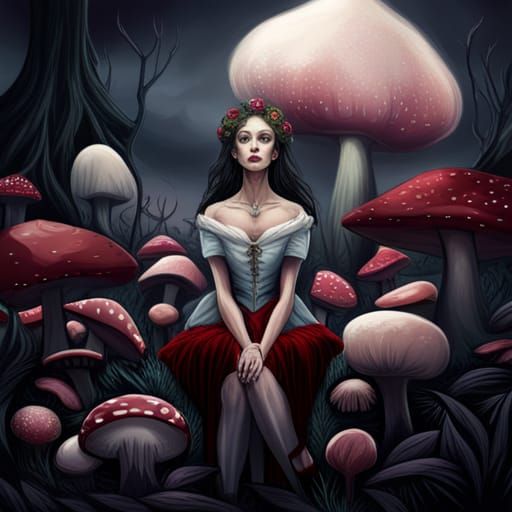 Eerie Gothic Princess in Victorian Rose Garden