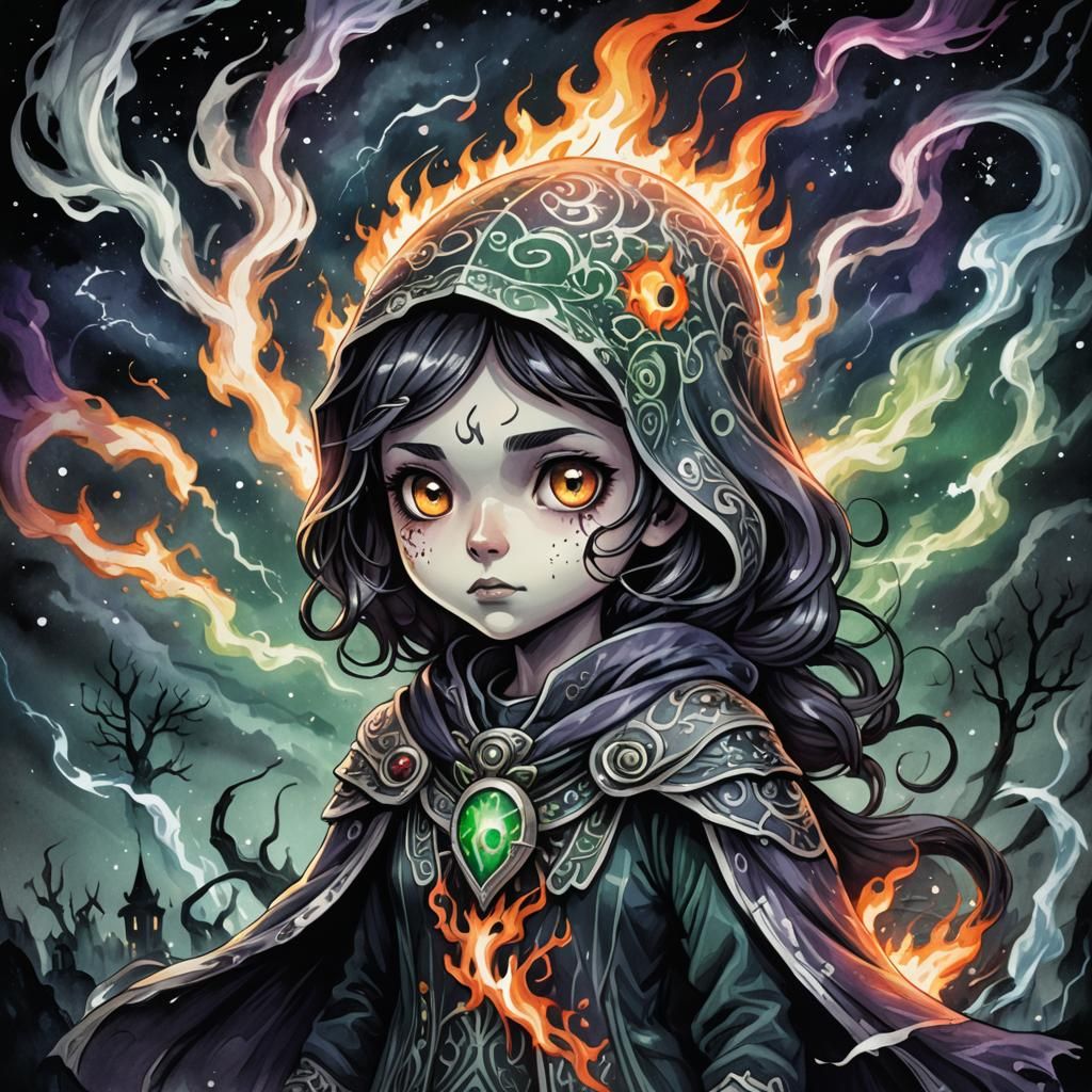 Chibi Ghost Concept Art in Ink Wash Style