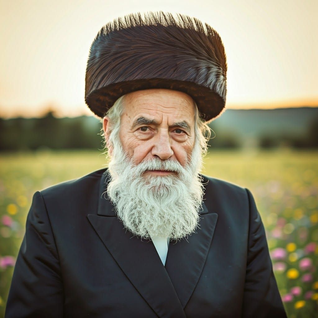 Dignified Hasidic Man in Sunset Field of Wildflowers