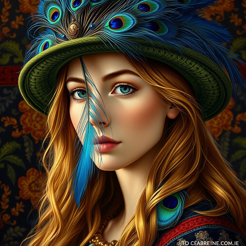 Medieval Woman with Peacock Feather Hat