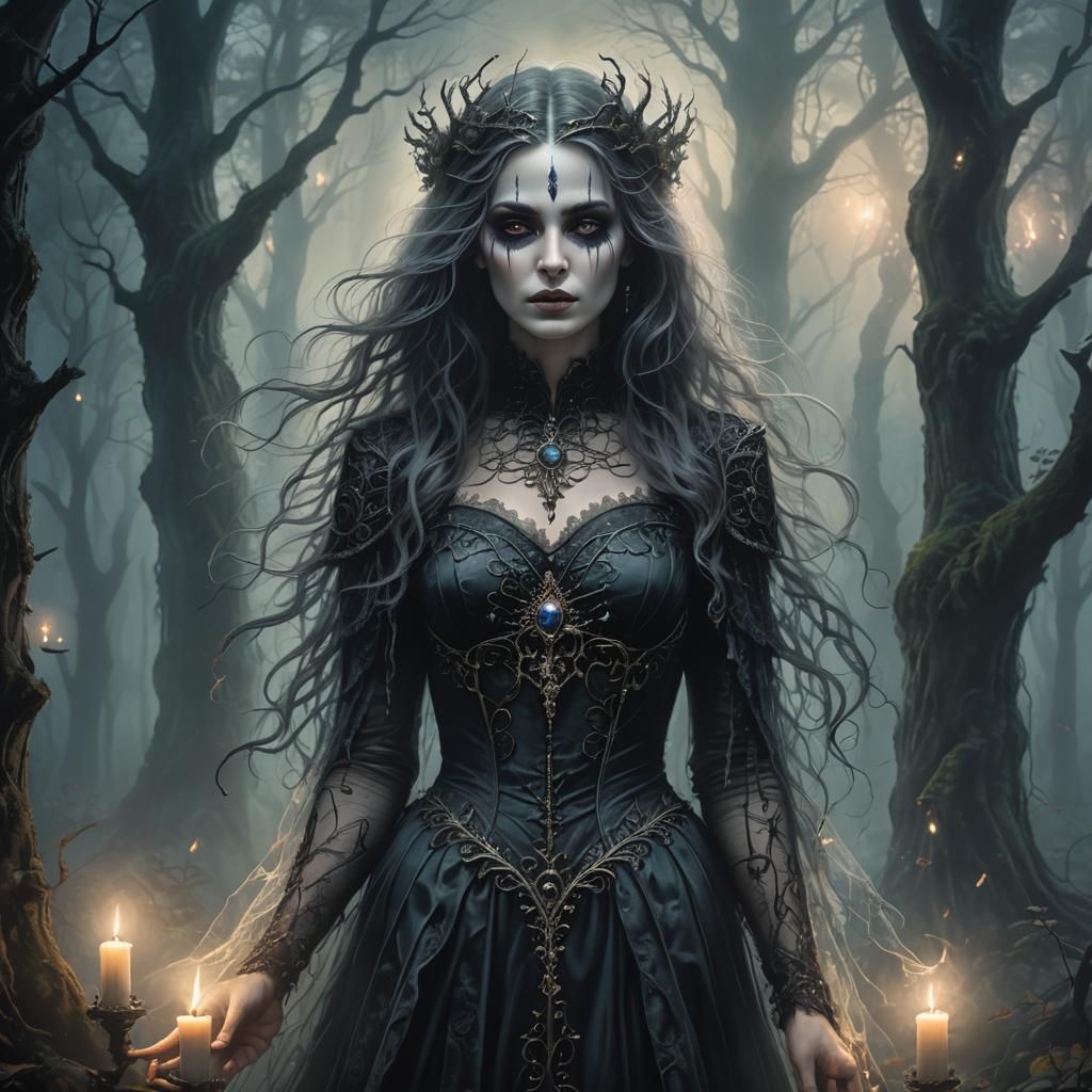 Mystical Lady of Death in Gothic Fantasy Style