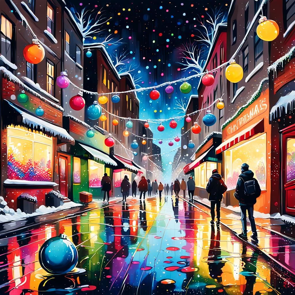 Festive Christmas Graffiti Street Art with Bokeh Lights